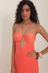 Shop_Pinup By Astha_Orange Satin, Georgette Tassels Halter Neck Aeolian Gown _Online_at_Aza_Fashions