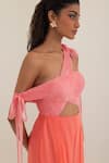 Buy_Pinup By Astha_Pink Chiffon Bows One Shoulder Cinque Terra Asymmetric Jumpsuit _Online_at_Aza_Fashions