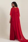 Shop_Pinup By Astha_Red Georgette, Satin Sweetheart , Round Rome Jumpsuit With Cape _at_Aza_Fashions