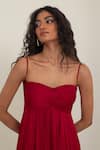 Buy_Pinup By Astha_Red Georgette, Satin Sweetheart , Round Rome Jumpsuit With Cape 