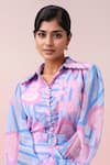 Samyukta Singhania_Blue Georgette Ruffles Collared Printed Shirt With Skirt _Online_at_Aza_Fashions