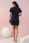 Shop_Naintara Bajaj_Navy Georgette V-neck Blue Plain Short Playsuit _at_Aza_Fashions