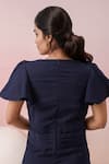 Naintara Bajaj_Navy Georgette V-neck Blue Plain Short Playsuit _Online_at_Aza_Fashions