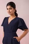 Buy_Naintara Bajaj_Navy Georgette V-neck Blue Plain Short Playsuit _Online_at_Aza_Fashions