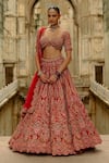 Buy_Nitika Gujral_Red Silk, Net Embroidery, Pearls, Zari, Raw Multi Resham Bridal Lehenga Set _at_Aza_Fashions