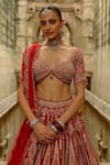 Shop_Nitika Gujral_Red Silk, Net Embroidery, Pearls, Zari, Raw Multi Resham Bridal Lehenga Set _Online_at_Aza_Fashions