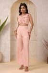 Buy Naintara Bajaj Peach Cotton Ruffles Halter Neck Crop Top With Pant at Aza Fashions Buy_Naintara Bajaj_Peach Cotton Ruffles Halter Neck Crop Top With Pant _at_Aza_Fashions