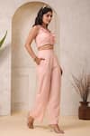 Naintara Bajaj Peach Cotton Ruffles Halter Neck Crop Top With Pant Online at Aza Fashions Naintara Bajaj_Peach Cotton Ruffles Halter Neck Crop Top With Pant _Online_at_Aza_Fashions