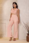 Shop Naintara Bajaj Peach Cotton Ruffles Halter Neck Crop Top With Pant Online at Aza Fashions Shop_Naintara Bajaj_Peach Cotton Ruffles Halter Neck Crop Top With Pant _Online_at_Aza_Fashions