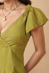 Naintara Bajaj_Green Rayon V-neck V Short Dress _Online_at_Aza_Fashions
