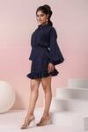 Buy_Samyukta Singhania_Navy Georgette Ruffles Collared Balloon Sleeve Shirt With Skirt _Online_at_Aza_Fashions