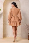 Shop_Naintara Bajaj_Brown Cotton Round Neck Tiered Dress _at_Aza_Fashions