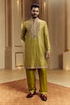 Buy_Punit Balana_Green Silk Mirrors, Embroidery Kanch Ka Kaam Kurta With Pant _at_Aza_Fashions