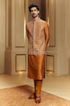 Buy_Punit Balana_Orange Silk, Lycra Embroidery, Gota Patti Hand Nehru Jacket Set _at_Aza_Fashions