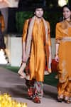 Shop_Punit Balana_Orange Silk, Satin, Velvet Embroidery Placement Kurta And Pant Set _at_Aza_Fashions