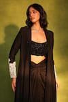 Ashutosh Joshi_Black Crepe, Net, Satin Embroidery, Beads Open Paisley Work Jacket Pant Set _Online_at_Aza_Fashions