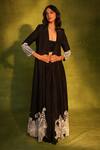 Buy_Ashutosh Joshi_Black Crepe, Net, Satin Embroidery, Beads Open Paisley Work Jacket Pant Set _Online_at_Aza_Fashions