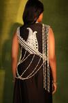 Shop_Ashutosh Joshi_Black Bemberg, Satin, Crepe, Silk Pearls, Abstract Cutwork Waistcoat With Skirt _at_Aza_Fashions