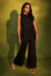 Ashutosh Joshi_Black Organza, Crepe, Bemberg Embroidery, Beads, Zari Tonal Kurta And Pant Set _Online_at_Aza_Fashions