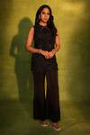 Buy_Ashutosh Joshi_Black Organza, Crepe, Bemberg Embroidery, Beads, Zari Tonal Kurta And Pant Set _Online_at_Aza_Fashions