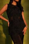 Shop_Ashutosh Joshi_Black Organza, Crepe, Bemberg Embroidery, Beads, Zari Tonal Kurta And Pant Set _Online_at_Aza_Fashions