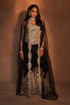 Ashutosh Joshi_Black Crepe, Silk Pearls, Embroidery, Beads, Cut Geometric Cape And Sharara Set _Online_at_Aza_Fashions