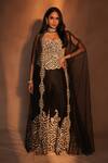 Buy_Ashutosh Joshi_Black Crepe, Silk Pearls, Embroidery, Beads, Cut Geometric Cape And Sharara Set _at_Aza_Fashions