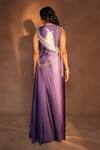 Shop_Ashutosh Joshi_Purple Bemberg, Satin, Crepe, Silk Embroidery, Paisley Waistcoat With Skirt _at_Aza_Fashions