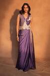 Buy_Ashutosh Joshi_Purple Bemberg, Satin, Crepe, Silk Embroidery, Paisley Waistcoat With Skirt _at_Aza_Fashions