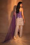 Shop_Ashutosh Joshi_Purple Silk, Net Cut Work, Embroidery, Beads, Zari, Abstract Cutwork Kurta Set _at_Aza_Fashions