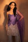 Ashutosh Joshi_Purple Silk, Net Cut Work, Embroidery, Beads, Zari, Abstract Cutwork Kurta Set _Online_at_Aza_Fashions