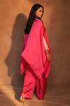 Shop_Ashutosh Joshi_Fuchsia Satin, Crepe Beads, Embroidery, Pearls Kaftan With Pant _at_Aza_Fashions