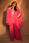 Shop_Ashutosh Joshi_Fuchsia Satin, Crepe Beads, Embroidery, Pearls Kaftan With Pant _Online_at_Aza_Fashions