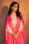 Buy_Ashutosh Joshi_Fuchsia Satin, Crepe Beads, Embroidery, Pearls Kaftan With Pant 