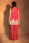 Shop_Ashutosh Joshi_Fuchsia Organza, Crepe Embroidery, Beads Round Neck Paisley Kurta And Pant Set _at_Aza_Fashions