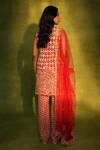 Shop_Ashutosh Joshi_Red Crepe, Net Embroidery, Beads, Pearls Round Neck Abstract Kurta Set _at_Aza_Fashions