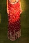 Ashutosh Joshi_Red Organza, Crepe, Net Sequins, Embroidery, Paisley Cutwork Jackt Skirt Set _Online_at_Aza_Fashions