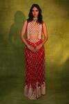 Buy_Ashutosh Joshi_Red Organza, Crepe, Net Sequins, Embroidery, Paisley Cutwork Jackt Skirt Set _at_Aza_Fashions