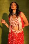 Ashutosh Joshi_Red Organza, Crepe, Net Sequins, Embroidery, Paisley Cutwork Jackt Skirt Set _at_Aza_Fashions