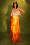 Buy_Ashutosh Joshi_Gold Net, Bemberg, Satin Cut Work, Zari, Embroidery, Cutdana Bustier With Skirt _at_Aza_Fashions