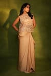 Buy_Ashutosh Joshi_Gold Net, Bemberg, Crepe, Satin Pearls, Beads, Abstract Top And Skirt Set _Online_at_Aza_Fashions