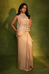 Shop_Ashutosh Joshi_Gold Net, Bemberg, Crepe, Satin Pearls, Beads, Abstract Top And Skirt Set _Online_at_Aza_Fashions