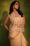 Ashutosh Joshi_Gold Net, Bemberg, Crepe, Satin Pearls, Beads, Abstract Top And Skirt Set _at_Aza_Fashions