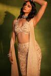 Ashutosh Joshi_Gold Net, Crepe Cut Work, Beads, Embroidery V-neck Abstract Bustier And Skirt Set _at_Aza_Fashions