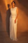 Buy_Ashutosh Joshi_Ivory Net, Crepe Embroidery, Pearls, Cut Work, Beads, Abstract Top And Skirt Set _Online_at_Aza_Fashions