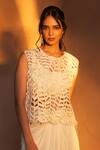 Shop_Ashutosh Joshi_Ivory Net, Crepe Embroidery, Pearls, Cut Work, Beads, Abstract Top And Skirt Set _Online_at_Aza_Fashions
