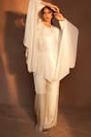 Shop_Ashutosh Joshi_Ivory Bemberg, Satin, Net, Crepe Beads, Embroidery, Pearls Kaftan With Pant _Online_at_Aza_Fashions