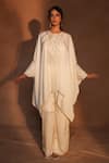Buy_Ashutosh Joshi_Ivory Bemberg, Satin, Net, Crepe Beads, Embroidery, Pearls Kaftan With Pant _at_Aza_Fashions