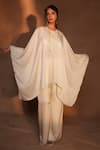 Ashutosh Joshi_Ivory Bemberg, Satin, Net, Crepe Beads, Embroidery, Pearls Kaftan With Pant _at_Aza_Fashions