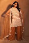 Buy_Ashutosh Joshi_Ivory Net, Crepe Embroidery, Beads, Pearls Round Neck Abstract Kurta Set _at_Aza_Fashions